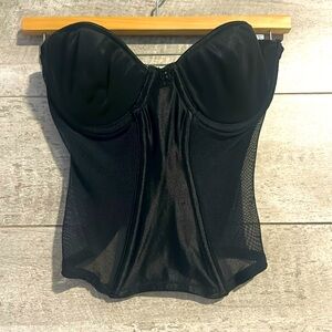 Victoria’s Secret Black Satin and Mesh Bustier Lingerie & NWT String Thong 34c